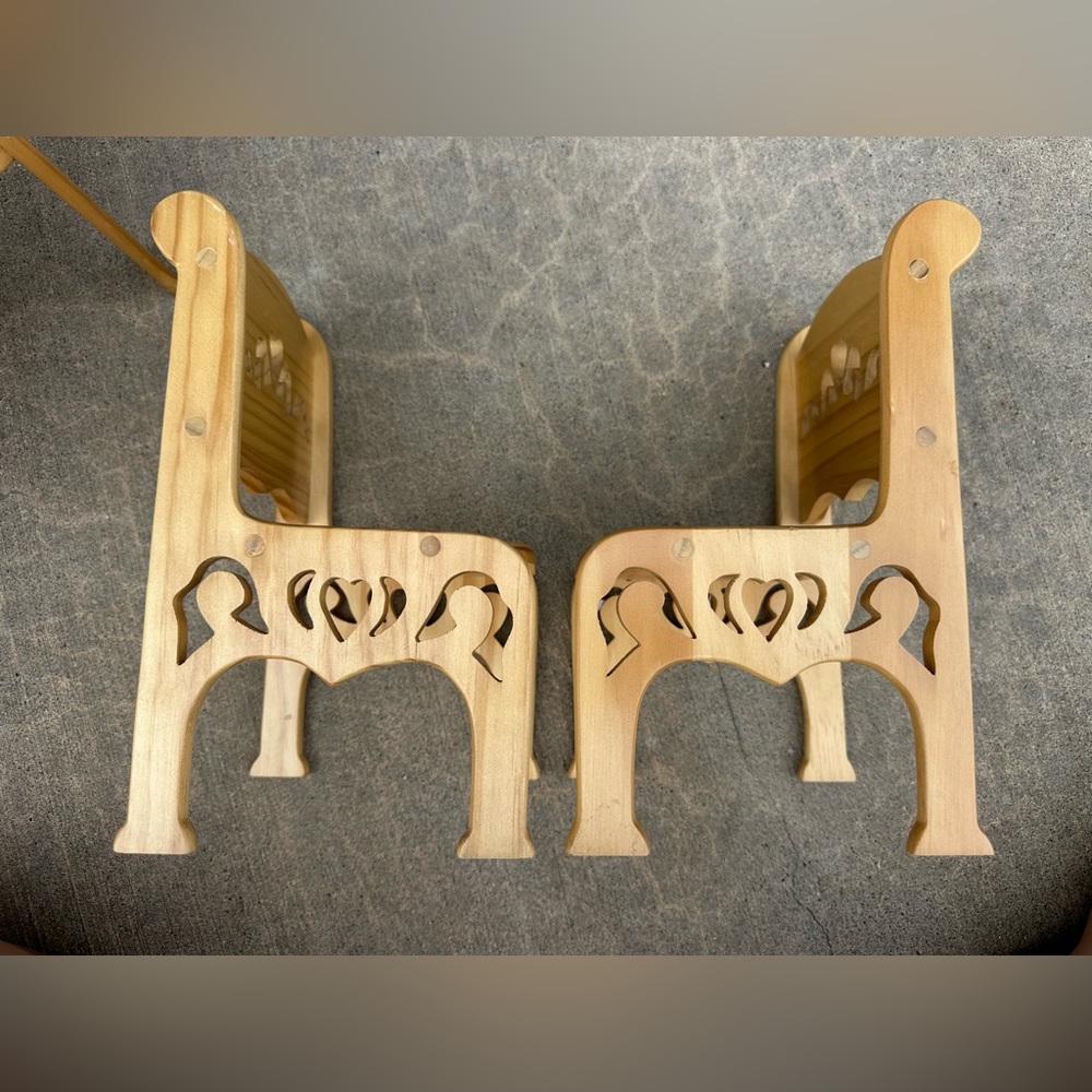 Vintage Wooden Doll Table (1) & Chairs (2) Furniture Set - Picture 8 of 17